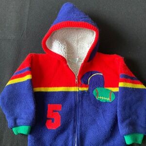 Tiny Tots Original Kids Vintage Football Knit Sherpa Lined Zip Hoodie Size 4 70s